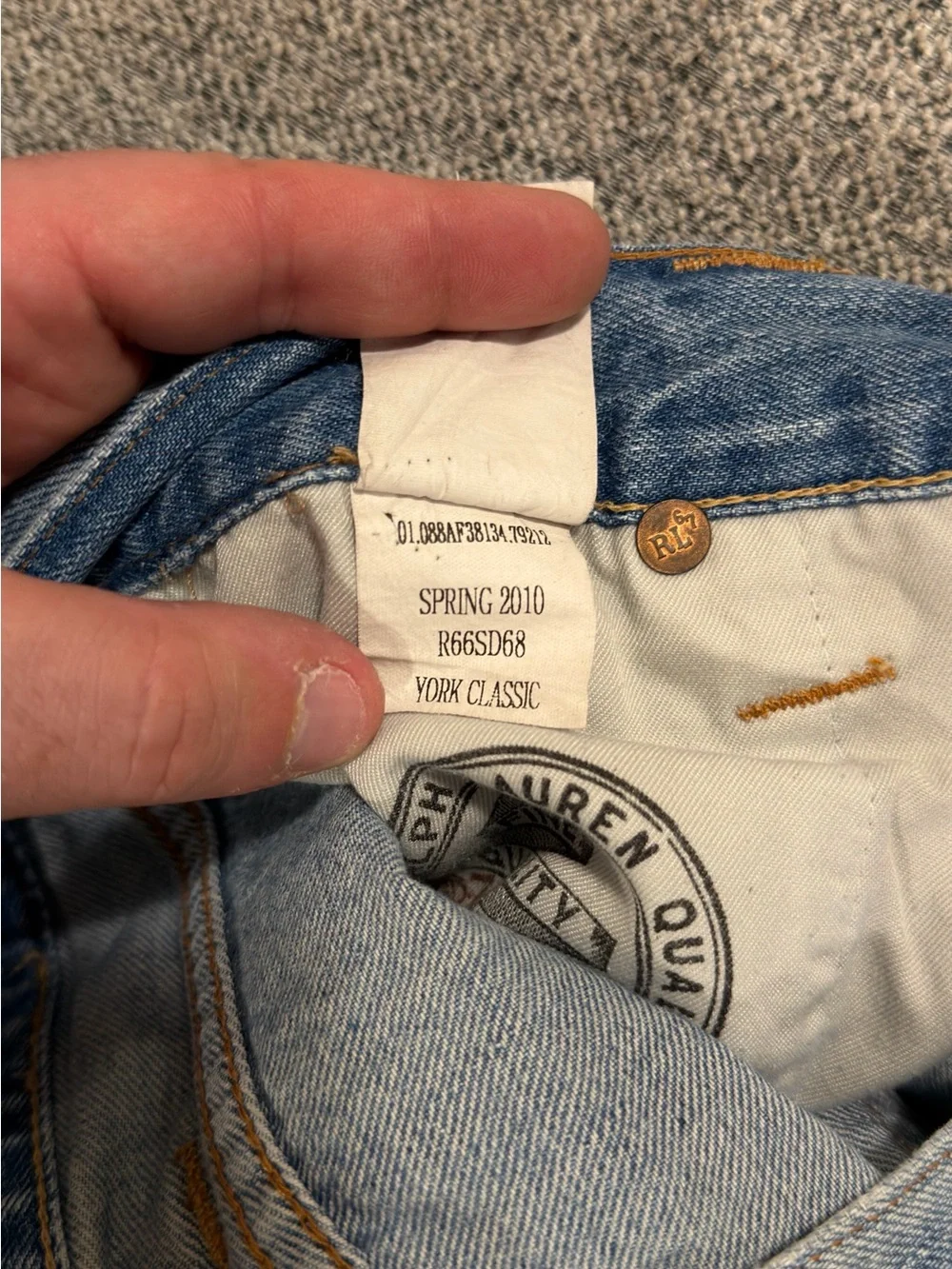 Polo Ralph Lauren York Classic Jeans Mens 38x34 Light Wash Distressed Denim 2010
